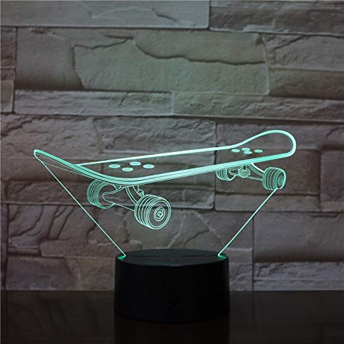 Solo 1 artículo 3D Skateboarding 3D LED Lámpara de noche Dormitorio romántico Lámpara de mesa Regalos de San Valentín para amantes Parejas Niños Luz para dormir