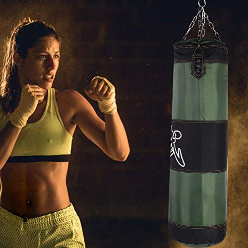 Solomi Saco de Arena de Boxeo, Hanging Canvas Hollow Kickboxing Fight Karate Punch Bag con Hebilla de Seguridad de Gancho de Cadena de Hierro(1 m-Verde)