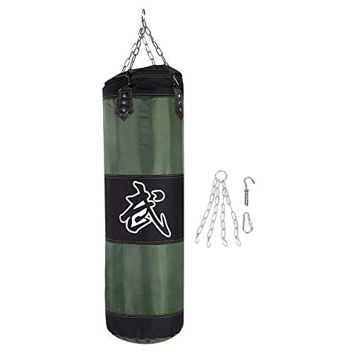 Solomi Saco de Arena de Boxeo, Hanging Canvas Hollow Kickboxing Fight Karate Punch Bag con Hebilla de Seguridad de Gancho de Cadena de Hierro(1 m-Verde)