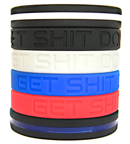 Solza Pulseras de Silicona de motivación establecidos 4X Pulseras de Silicona Get Shit Done + Thin Blue Line Pulsera + Thin White Line Bracelet | Pulseras de Colores Unisex, 20.32cm