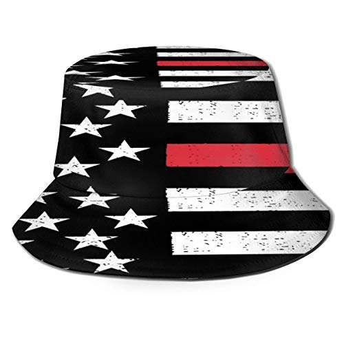 Sombrero de Cubo Bombero Línea roja Bandera Gorra de Pesca de Verano Hombres Mujeres de ala Ancha Gorras de Viaje Reversibles Protección para los Ojos Sombreros de Gorros Sombreros para el Sol