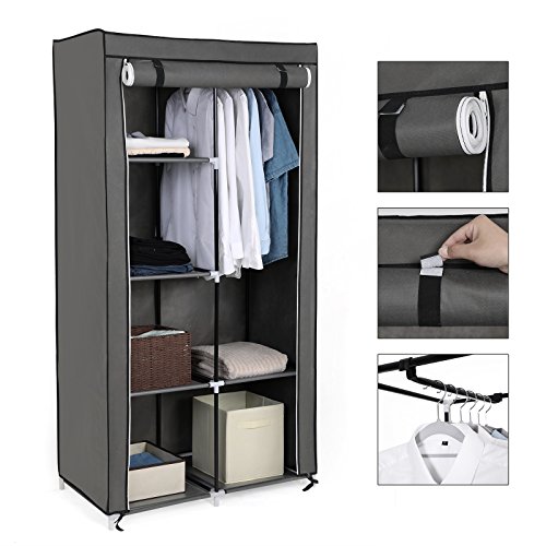 SONGMICS Armario de Tela, Organizador de Almacenamiento de Ropa con 2 Rieles Colgantes, 6 Estantes, Diseño Personalizable, 88 x 45 x 170 cm, para Dormitorio, Departamento, Gris RYG84G