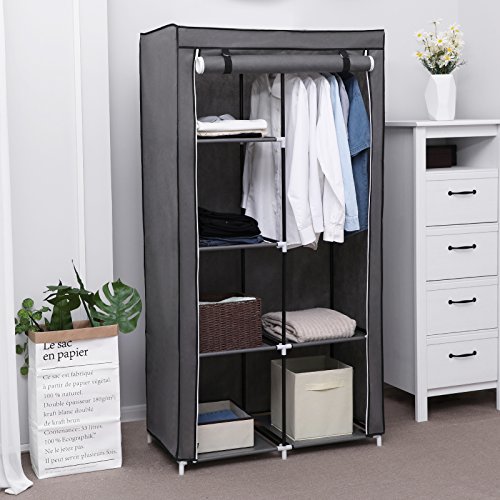 SONGMICS Armario de Tela, Organizador de Almacenamiento de Ropa con 2 Rieles Colgantes, 6 Estantes, Diseño Personalizable, 88 x 45 x 170 cm, para Dormitorio, Departamento, Gris RYG84G