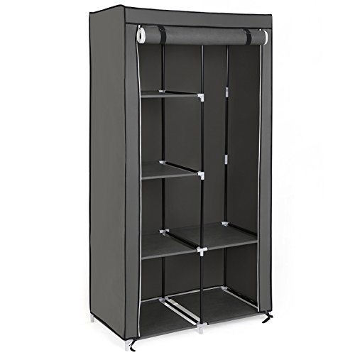 SONGMICS Armario de Tela, Organizador de Almacenamiento de Ropa con 2 Rieles Colgantes, 6 Estantes, Diseño Personalizable, 88 x 45 x 170 cm, para Dormitorio, Departamento, Gris RYG84G