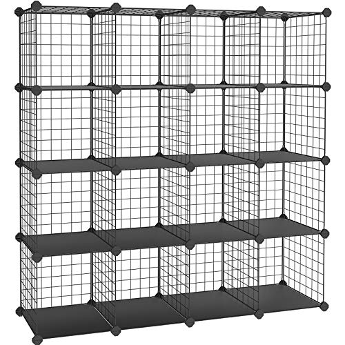 SONGMICS Armario Modular de Alambre metálico con 16 Cubos, Montaje en Bricolaje, Aramario de Almacenamiento, Estantería modulable, Estantería de Malla de Alambre, Negro LPI44H