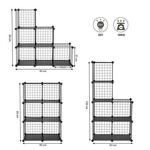 SONGMICS Armario Modular de Malla de Hierro, Estantería Modulable, Estantería con Alambre de Hierro, 6 Cubos libres, para Almacenar Libros, Prendas y Zapatos, Negro LPI111H