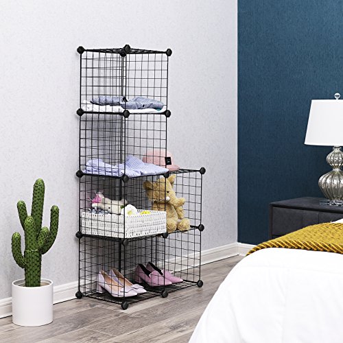 SONGMICS Armario Modular de Malla de Hierro, Estantería Modulable, Estantería con Alambre de Hierro, 6 Cubos libres, para Almacenar Libros, Prendas y Zapatos, Negro LPI111H