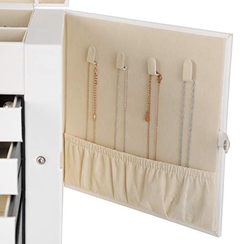 SONGMICS Caja Joyero, Organizador para Anillos y Collares, 30 x 25 x 22 cm, Blanco JBC217W