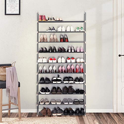 SONGMICS DIY Zapatero de 10 Niveles Estantería con Capacidad máx. de 50 Pares de Zapatos Color Gris LSA10G