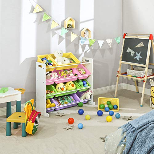 SONGMICS Estantería de Juguetes para Niños, Organizador de Juguetes para niños, Unidad de Exhibición en la Sala de Juegos con 12 Cajas de PP Extraíbles, Color Caramelo, 86 x 26,5 x 78 cm GKR04KL