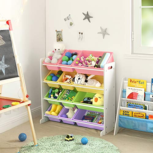 SONGMICS Estantería de Juguetes para Niños, Organizador de Juguetes para niños, Unidad de Exhibición en la Sala de Juegos con 12 Cajas de PP Extraíbles, Color Caramelo, 86 x 26,5 x 78 cm GKR04KL