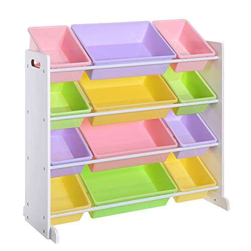 SONGMICS Estantería de Juguetes para Niños, Organizador de Juguetes para niños, Unidad de Exhibición en la Sala de Juegos con 12 Cajas de PP Extraíbles, Color Caramelo, 86 x 26,5 x 78 cm GKR04KL