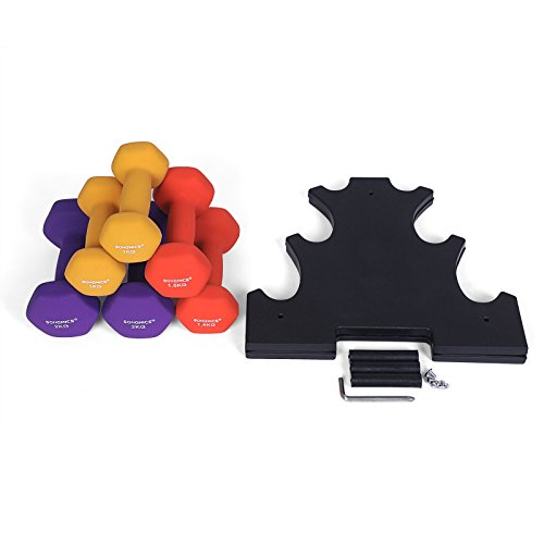 SONGMICS Juego de 6 Mancuernas, 3 Pares de 1
kg, 1,5 kg y 2 kg, con Soporte, Varios Pesos y Colores para
Gimnasio y Entrenamiento en Casa, Resistentes al Sudor y a
la Humedad, Mate SYL69BK