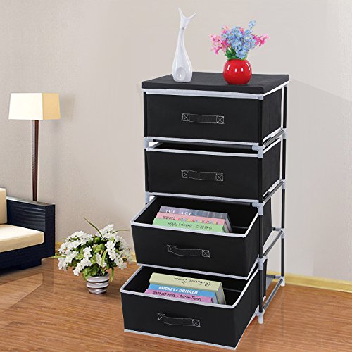 SONGMICS Organizador con 4 cajones Armario de Tela Modular Multiusos Negro 45 x 38 x 84,5 cm RLG14H