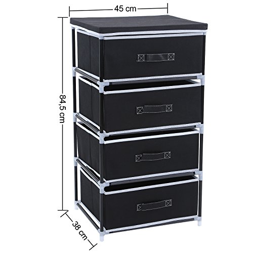 SONGMICS Organizador con 4 cajones Armario de Tela Modular Multiusos Negro 45 x 38 x 84,5 cm RLG14H