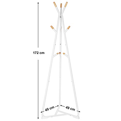 SONGMICS Perchero, en Forma de Árbol, Perchero Independiente de Sala de Estar, con 9 Ganchos de Madera de Haya, para Ropa, Sombrero, Bolsa, Blanco, Grano Natural RCR15WY