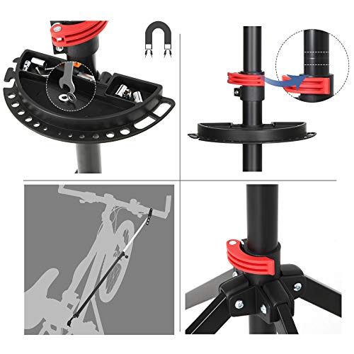 SONGMICS Soporte de Reparación de Bicicletas, Soporte de Trabajo de Bicicleta y Soporte de Mantenimiento con Cierre Rápido, Herramientas, Soporte del Manillar, Ligero y Portátil, Negro SBR06B