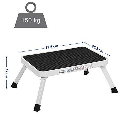 SONGMICS Taburete klapptritt, Escalera Plegable, Robusta con Capacidad de 150 kg, certificado por TÜV SÜD de Acuerdo con el Estándar EN14183, BlancoS GSL01WT