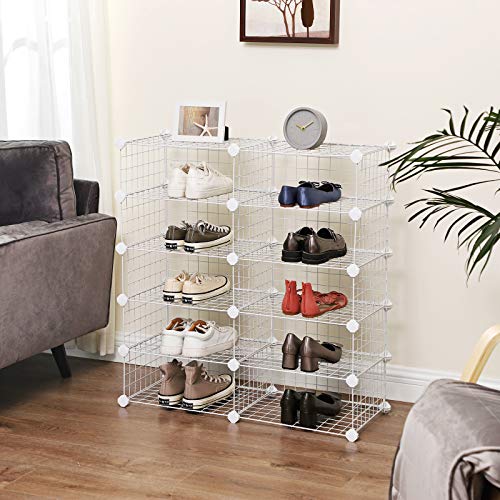 SONGMICS Zapatero, Organizador de Cubos Rectangulares, Estantería Modular DIY, 40 x 30 x 17 cm por Cada Rejilla, Armario con Cierre de Alambre Metálico, para Armario de Entrada, Blanco LPI25W