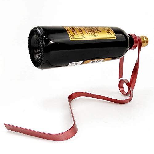 Soporte de botella de vino de cinta suspendida, soporte de una botella decorativa que sirve para exhibición Estante de vino, elegante botella de vino de hierro Organizador Ideal para amantes,rojo