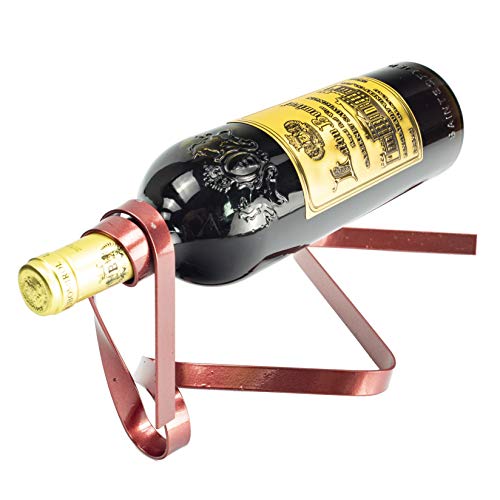 Soporte de botella de vino de cinta suspendida, soporte de una botella decorativa que sirve para exhibición Estante de vino, elegante botella de vino de hierro Organizador Ideal para amantes,rojo