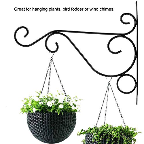 Soporte para colgar de la planta de servicios públicos - Colgador de planta de hierro Soporte para colgar en la pared Gancho de flores para la decoración del jardín del hogar 30 * 21 cm(Negro)