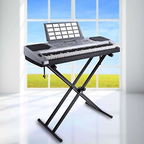 Soporte para teclado, soporte para teclado con estructura en X, altura ajustable, soporte de metal para teclado con doble soporte, color negro