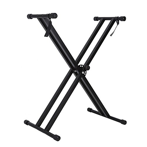 Soporte para teclado, soporte para teclado con estructura en X, altura ajustable, soporte de metal para teclado con doble soporte, color negro