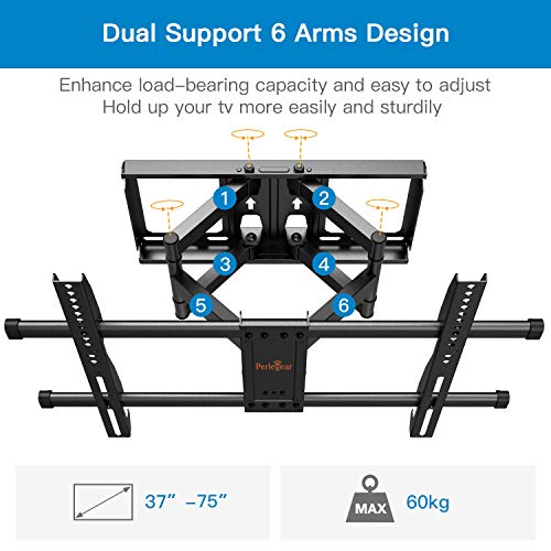 Soporte TV de Pared Articulado Inclinable y Giratorio para Pantallas de 37-75 Pulgadas, hasta 60 kg, MAX VESA 600x400mm, Cable HDMI Y Nivel de Burbuja Incluidos