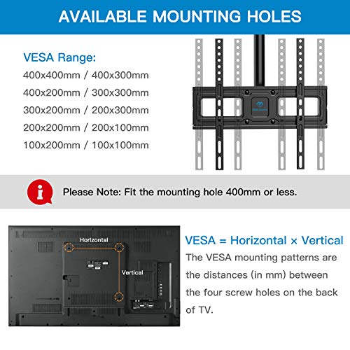 Soporte TV Techo - Soporte Giratorio Ajustable Inclinable para TV para Pantalla de 26-55 Pulgadas – Soporte de TV para Techo de Movimiento Completo, Soporta hasta 45kg con VESA 400 x 400