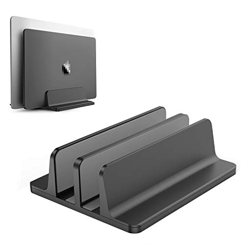 Soporte vertical para portátil BECROWM de la UE, soporte de escritorio doble con base ajustable (hasta 17,3 pulgadas), se adapta a todos los MacBook/Superficie/Samsung/HP/Dell/libro cromado