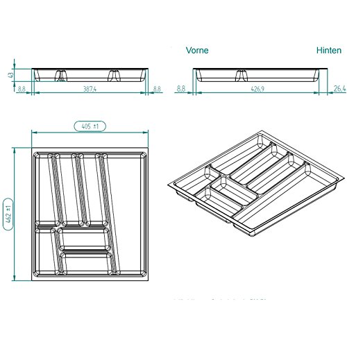 Sotech SO-Tech® Cubertero ORGA-Box® II para Cajón de Nobilia 50 cm (Cubertero: 462 x 405 mm) Color Gris Argentado