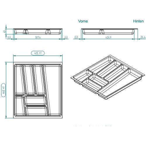 Sotech SO-Tech® Cubertero ORGA-Box® II para Cajón de Nobilia 50 cm (Cubertero: 462 x 405 mm) Color Gris Argentado