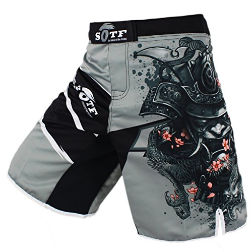 sotf Pantalones Cortos Shorts Modelo Samurai Ideales MMA K-1 Kick Boxing Boxeo Crossfit etc. (L)