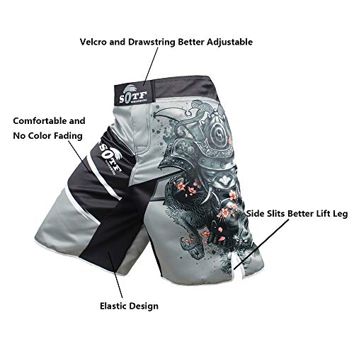 sotf Pantalones Cortos Shorts Modelo Samurai Ideales MMA K-1 Kick Boxing Boxeo Crossfit etc. (M)