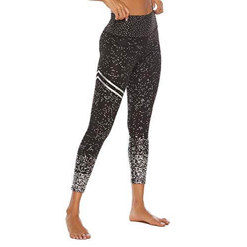SotRong - Pantalones de yoga para mujer, cintura alta, sin costuras, para gimnasio, control de barriga, elevación de glúteos, brillantes Negro Negro ( S