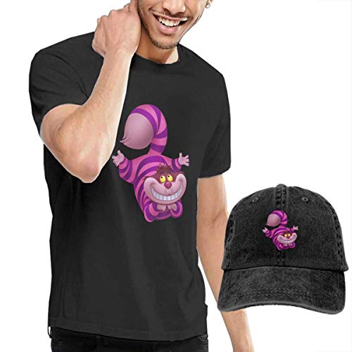 SOTTK Camisetas y Tops Hombre Polos y Camisas,t-Shirts, Tee's, Alice, Cheshire Cat Men's Classic T-Shirt with Washed Denim Baseball Hat Black