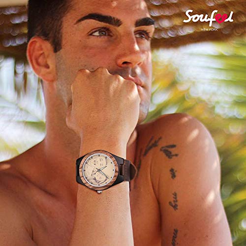 SOUFEEL Reloj Madera Personalizado Foto y Grabado Punteros Luminosos Cuarzo con Correa Cuero Regalo Personalizado para Familia Hombre Mujer Amigo Pareja