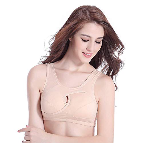 Soulitem Mujer Anticaída Algodón Top Corto Sujetador Deportivo con Acolchado para Aerobic Fitness Yoga - Beige, X-Large