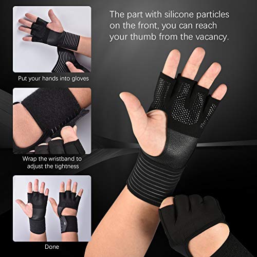 Soumit - Guantes de gimnasio profesionales con soporte de muñeca, antideslizantes, guantes de gimnasio para protección de la palma, apto para fitness, levantamiento de pesas, crossfit, unisex