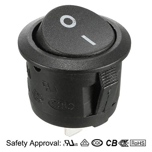 sourcing map Black AC 6A/250V 10A/125V 2 Terminal SPST On-Off Round Rocker Switch 10 Pcs