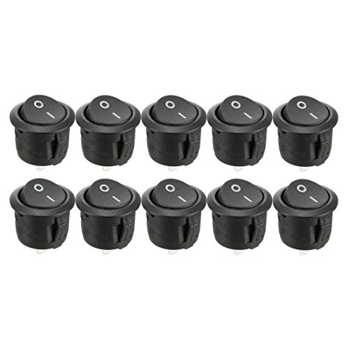 sourcing map Black AC 6A/250V 10A/125V 2 Terminal SPST On-Off Round Rocker Switch 10 Pcs
