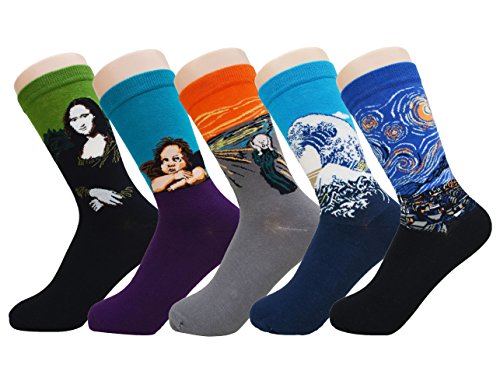 SoxEra Pinturas Famosas Impresas Caprichosos Calcetines - Casual Crew - Como El Arte Fino, Usar El Arte Fino - 5 Pares (Paquete Plástico De Ziplock)