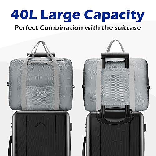 SPAHER Bolsa de Equipaje Bolsas de Viaje Plegable Duffle Bag Ligero Impermeable Organizador de Hombro de Almacenamiento de Transporte de Bolsas para IR de Compras Gimnasio Deportes Camping 40L