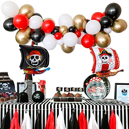 SPECOOL Decoraciones de Fiesta de cumpleaños Pirata con Pirata Tatuaje Temporal Banner Barco Pirata Globos de Barco para niños 1 ° 2 ° 3 ° 4 ° 5 ° 10 ° Suministros de cumpleaños temáticos de Piratas