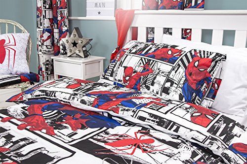 Spiderman Ultimate Metrópolis - Funda de edredón para Cama Individual, diseño Reversible de Dos Caras, Incluye Funda de Almohada a Juego, Color Rojo, 200 x 130 cm