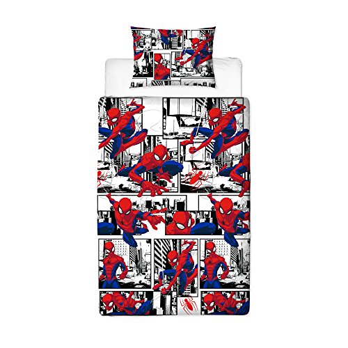 Spiderman Ultimate Metrópolis - Funda de edredón para Cama Individual, diseño Reversible de Dos Caras, Incluye Funda de Almohada a Juego, Color Rojo, 200 x 130 cm