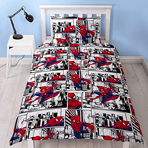 Spiderman Ultimate Metrópolis - Funda de edredón para Cama Individual, diseño Reversible de Dos Caras, Incluye Funda de Almohada a Juego, Color Rojo, 200 x 130 cm