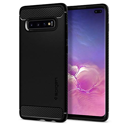 Spigen Funda Rugged Armor Compatible con Samsung Galaxy S10 Plus (2019), Absorción de Choque Resistente y diseño de Fibra de Carbono - Negro