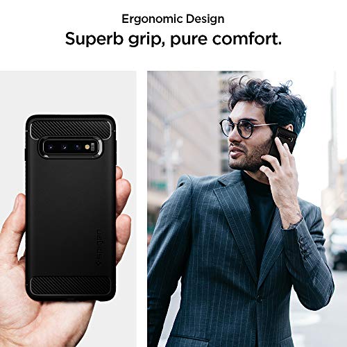 Spigen Funda Rugged Armor Compatible con Samsung Galaxy S10 Plus (2019), Absorción de Choque Resistente y diseño de Fibra de Carbono - Negro